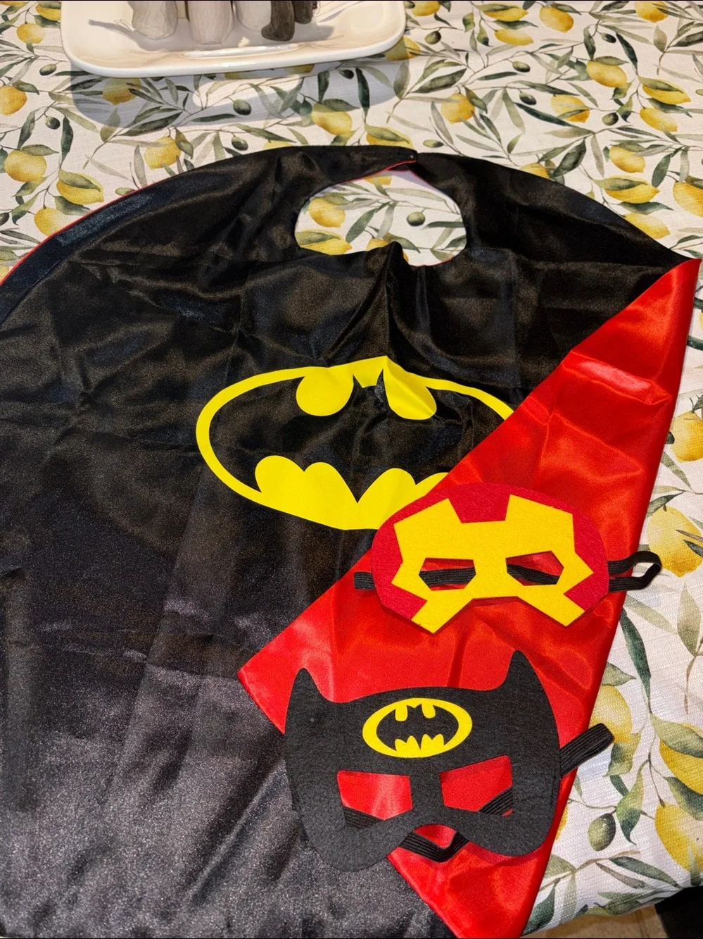 Superhero Batman & Iron Man Dress Up Reversible Cape w Matching Felt Masks EUC